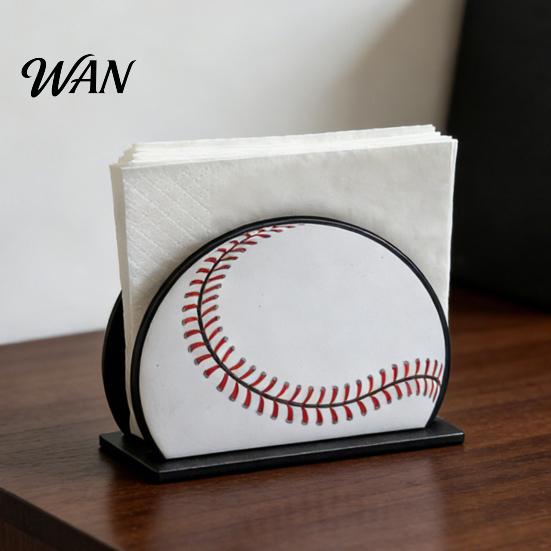 One-hand Paper Towel Dispenser Sports Ball Napkin Holder for Table, Freestanding Wooden Dispenser, Football Tabletop Tissue Theme Birthday Party