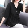 Women's Short Sleeved Shirt Mid Sleeved Summer Loose Top Black Plus Size Medium Long Shirt