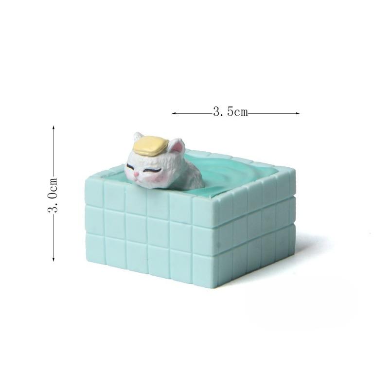 Baden, blaue Badewanne, Katze, kleiner Miao, Mikrolandschaftsgärtnerei, Landschaftsgestaltung und kreative Figuren