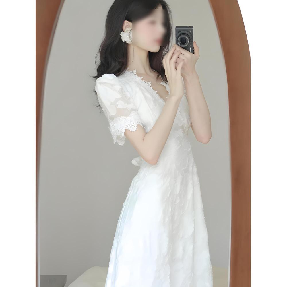 

Белое платье женское летнее для девушки новое маленькое темпераментное шифоновое платье XL- (recommended 110-60kg)