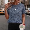 Women's Round Neck Short Sleeve Tee Regular Fit Elegant Casual Top Lace Floral Print Fashion Blouse