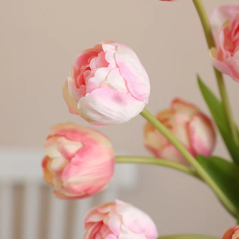 5pcs Artificial 3 Heads Tulips Branches Silk Fake Flowers for Holiday Party Decoration Simulation Tulip Champagne Pink Flower