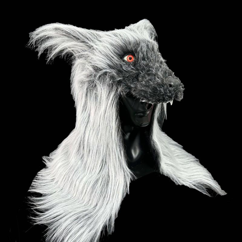 Black Wolf Head Mask Latex Plush Full Cover Halloween Cosplay Party Costume