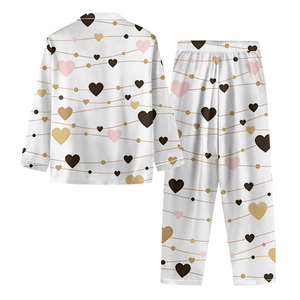 Women's Casual Fashion Heart Print Long-Sleeved Top And Trousers Homewear Set