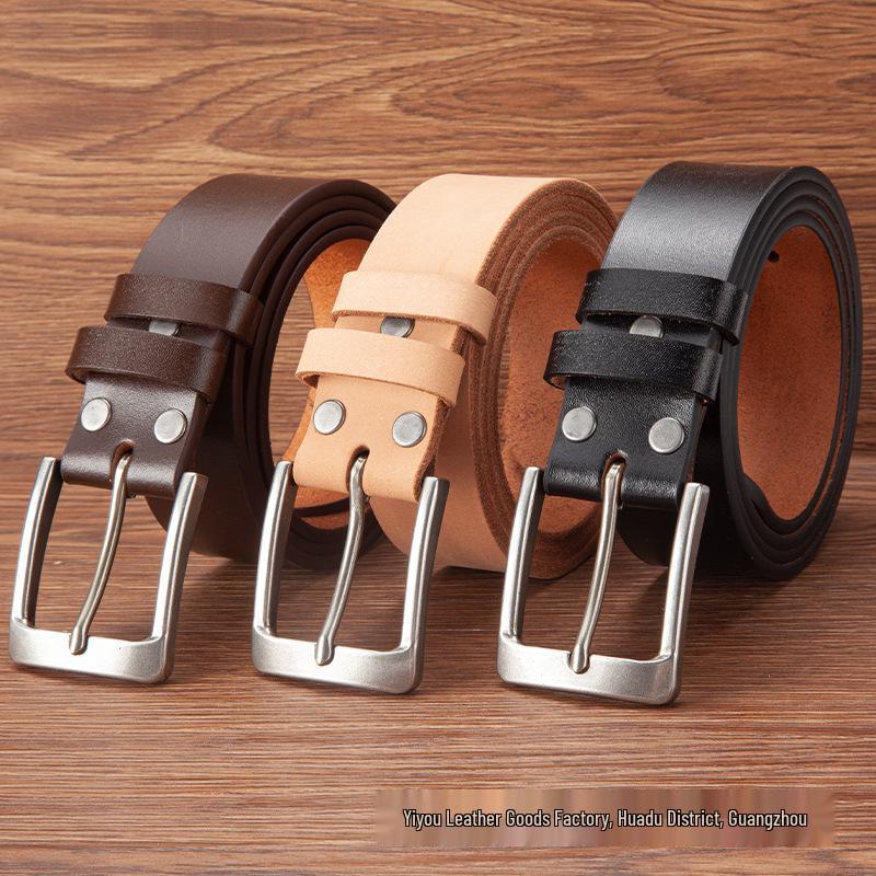 Men's Casual Genuine Leather Pin Buckle Belt - Pure Cowhide for Middle-aged and Young Adults