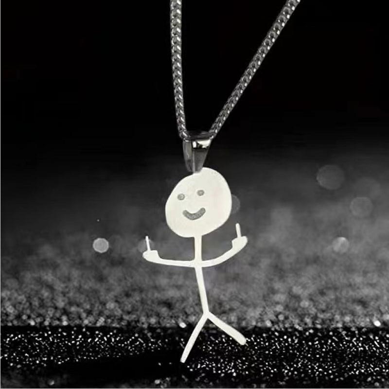 New Fun Cartoon Graffiti Stickman Cute Male and Female Couple Cute Trendy Necklace