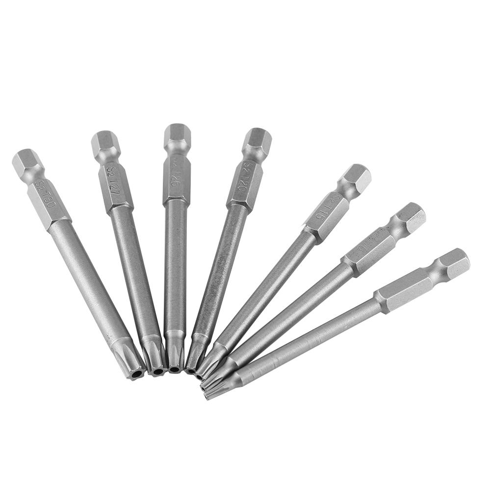 7pcsset S2 Steel 75mm 14 Inch Hex Shank T 8T30 Magnetic Security Star Screwdriver Bits