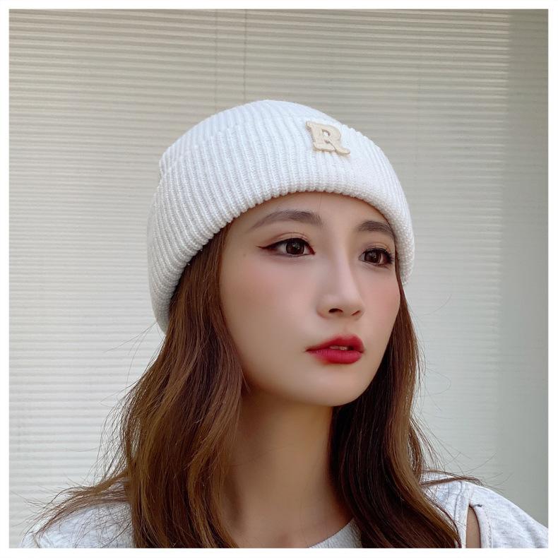 Winter Knitted Hat for Women Warm Pullover Hat P Shaped Bag Head Trendy Face Small Korean Version Wool Hat Men