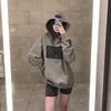Vintage Fleece Sweatshirt Women's Autumn Winter New Korean Style Printed Hoodie Loose Outerwear Top Women's Fashion