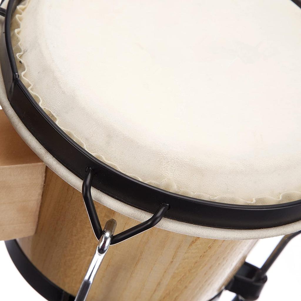 Set Bongo in Legno Massello con Pelle di Pecora e Chiave, 6 pollici e 7 pollici, 7 pollici e 8 pollici