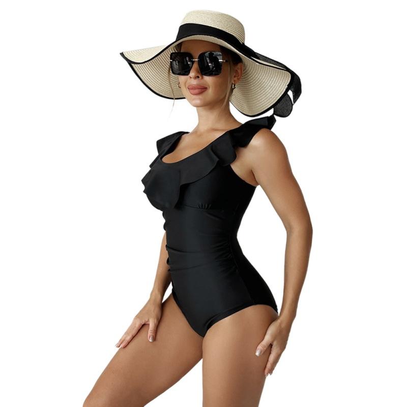 Women One-piece Short Sleeve Triangle Swimsuit Square Neck Front Zipper Design Swimwear