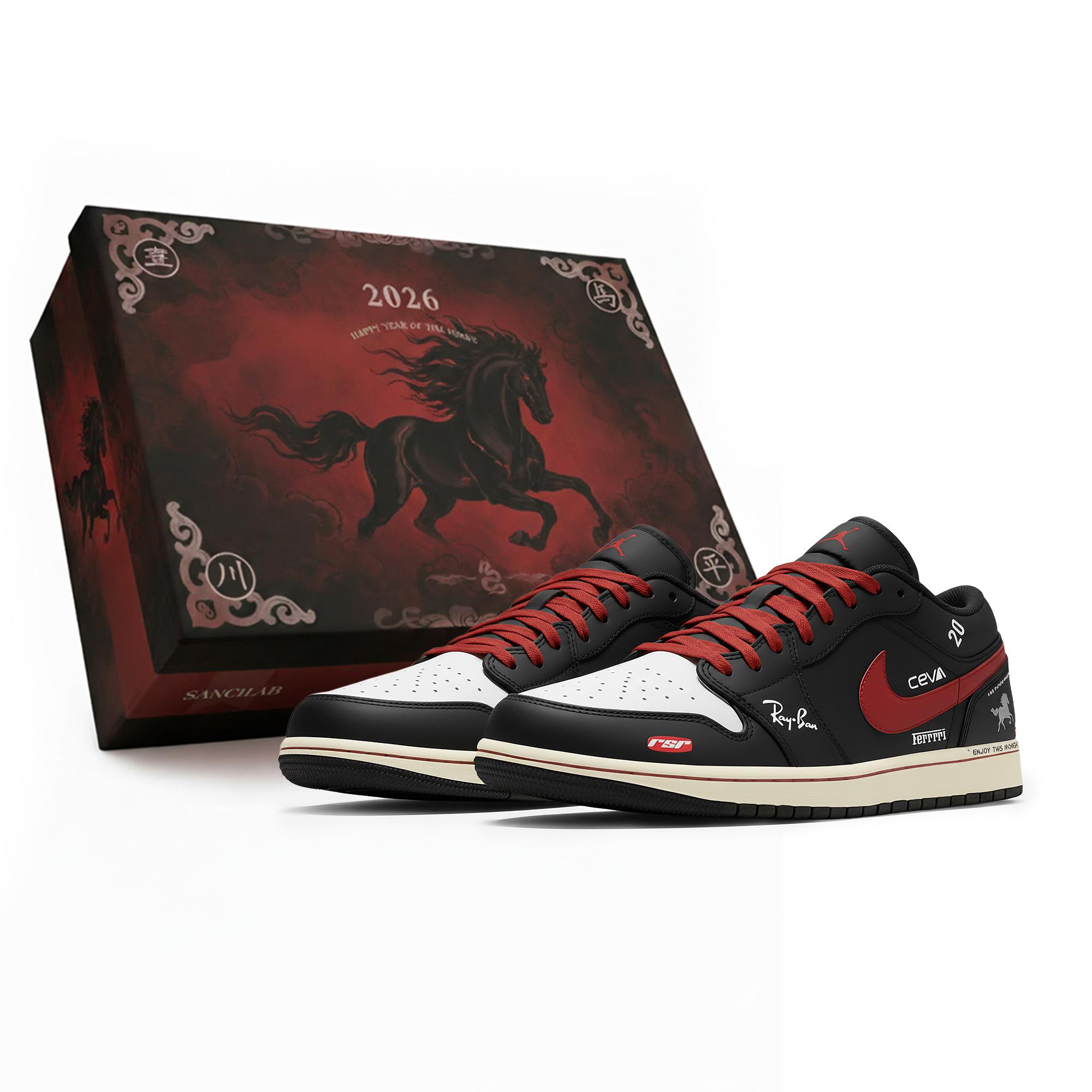 

Jordan Air Jordan 1 Low Three Times Laboratory, Horse Year, Mysterious Black Swift, Box Abrasion Resistant Low top 553558-040(Team-S-BOX) 40