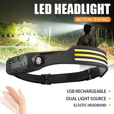COB LED Headlamp Induction Head Lamp with Built-in Battery USB Rechargeable Head Flashlight Outdoor Camping Fishing Headlight