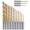 13-Piece Titanium Hex Shank Twist Drill Bit Set for Air Screwdrivers (1/4" Hex)