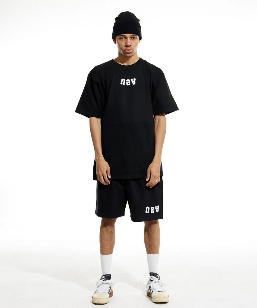 CREAM SODA LAB [2Pack] Reverse Usa Small Logo Short Sleeve T-Shirt Black (White) White (Navy)
