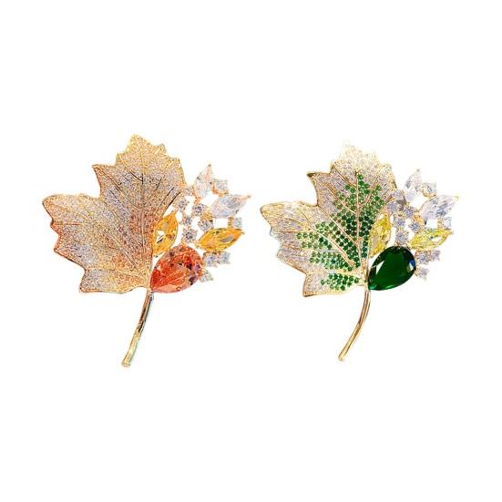 Women Brooch Maple Leaf Shape Rhinestone Hollow Out Collar Anti-slip Wear-resistant Coat Decoration Hat Scarf Pin