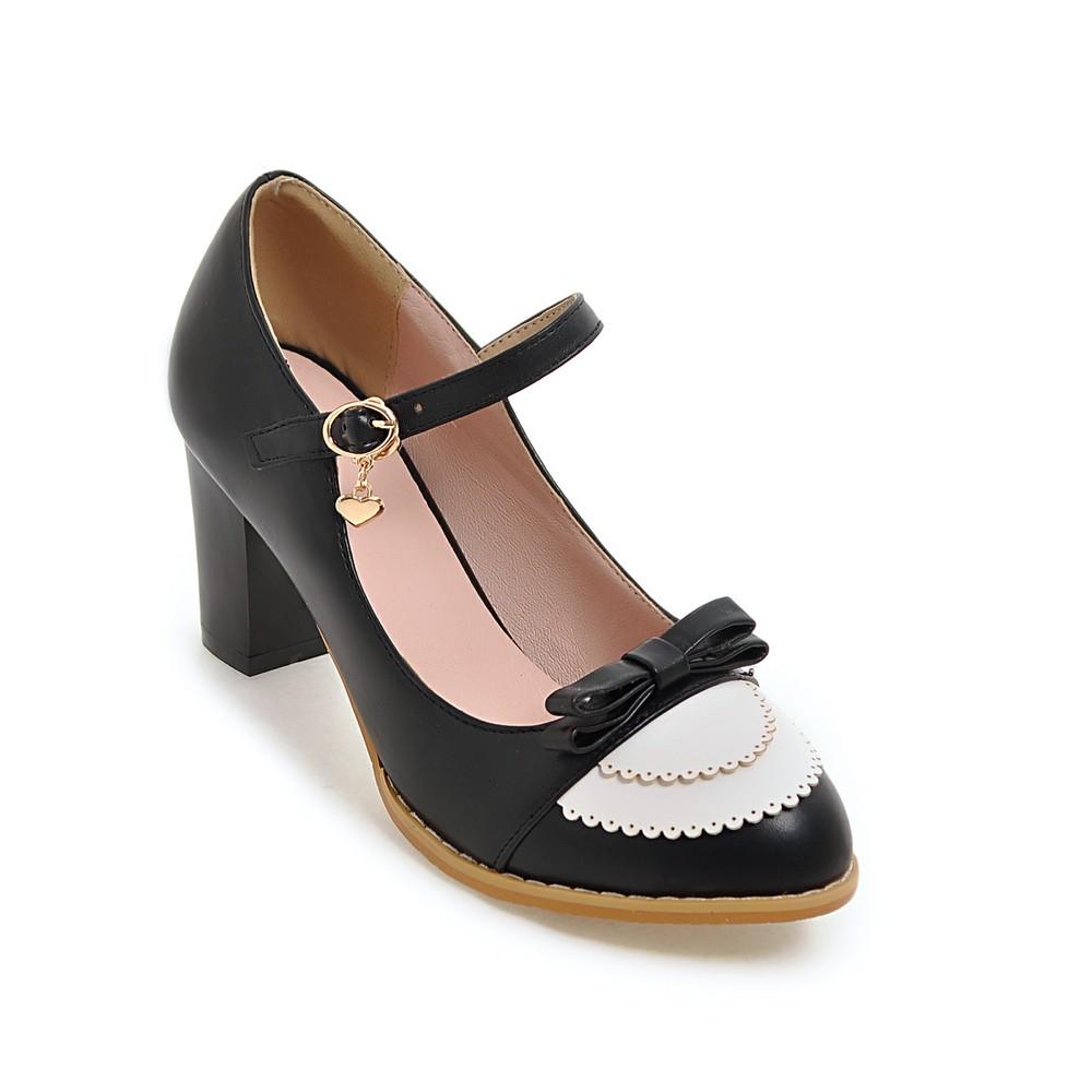 Fashion Mary Jane Shoes Women High Heels Pumps Bow Shoes Thick High Heel Casual Ladies Pumps Pink chaussures Femme Lolita Shoes 32-43