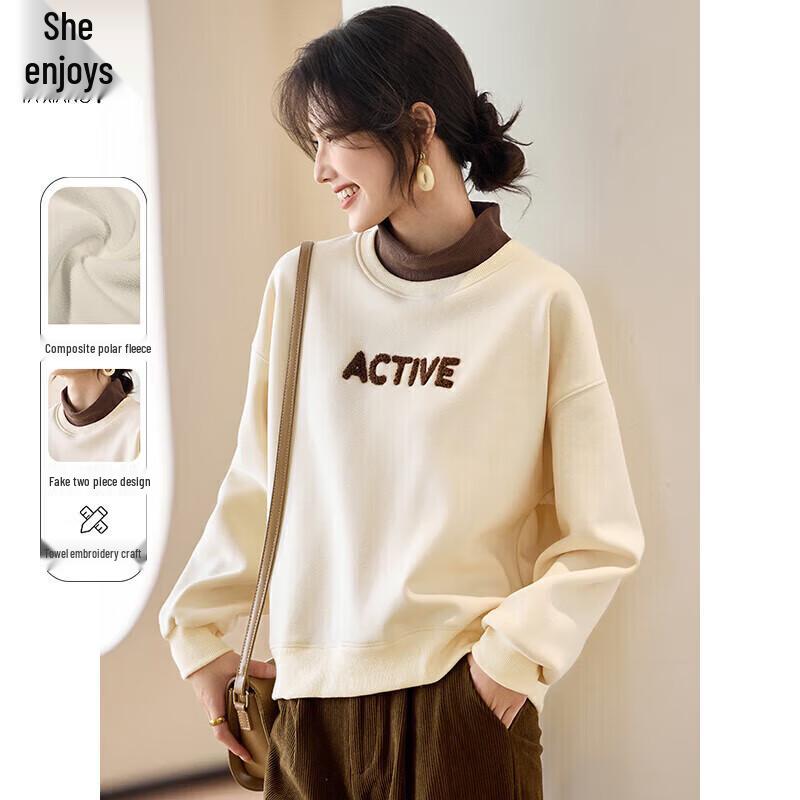 

Women s High-Neck Patchwork Pullover Sweatshirt L