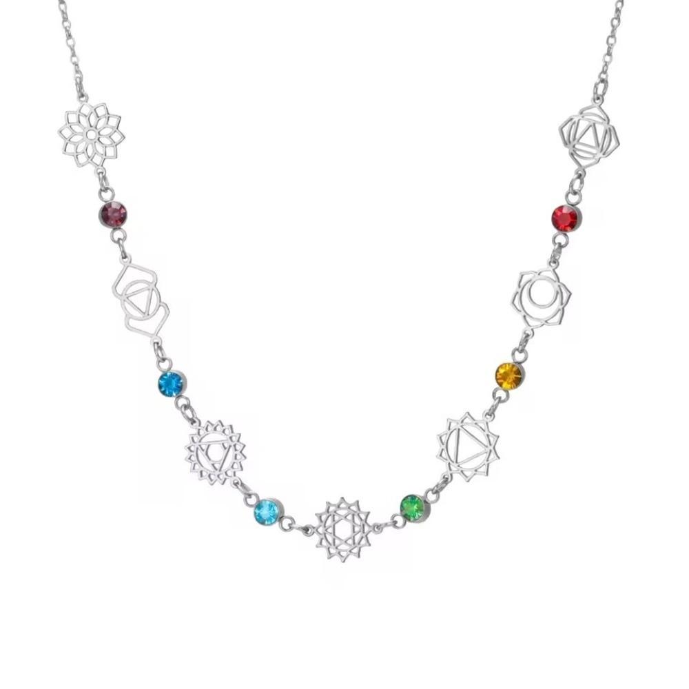 Hollow Out 7 Chakra Pendant Necklace Stainless Steel Clavicle Chain Necklace  Women Girls