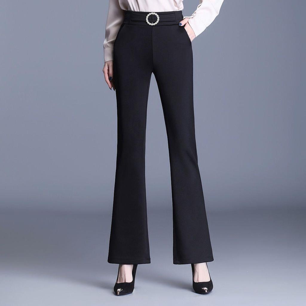 2026 Spring Women’s High Waist Slimming Black Flare Pants - Stylish, Versatile, Elastic Waist, Casual Drape
