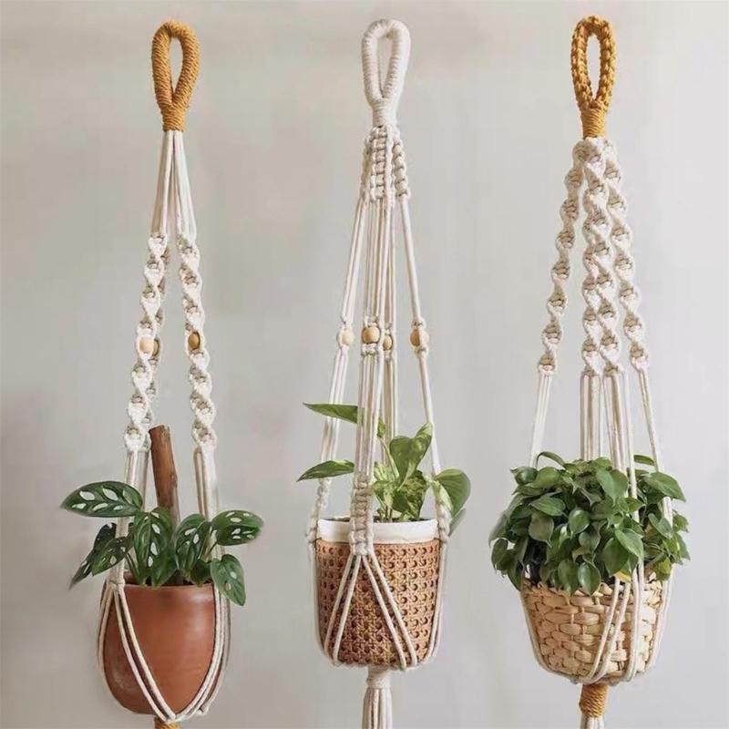 Multipurpose Woven Tassels Hanging Net Nordic Cotton Rope Macrames Plant Hanger for Flower Pot Holder and Home Wall Decors
