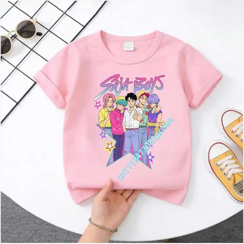 KPop Demon Hunters 2026New Saja Boys Cartoon Boys T-shirt Round Neck Fashion Casual Top Children's T-shirt Kids Clothing