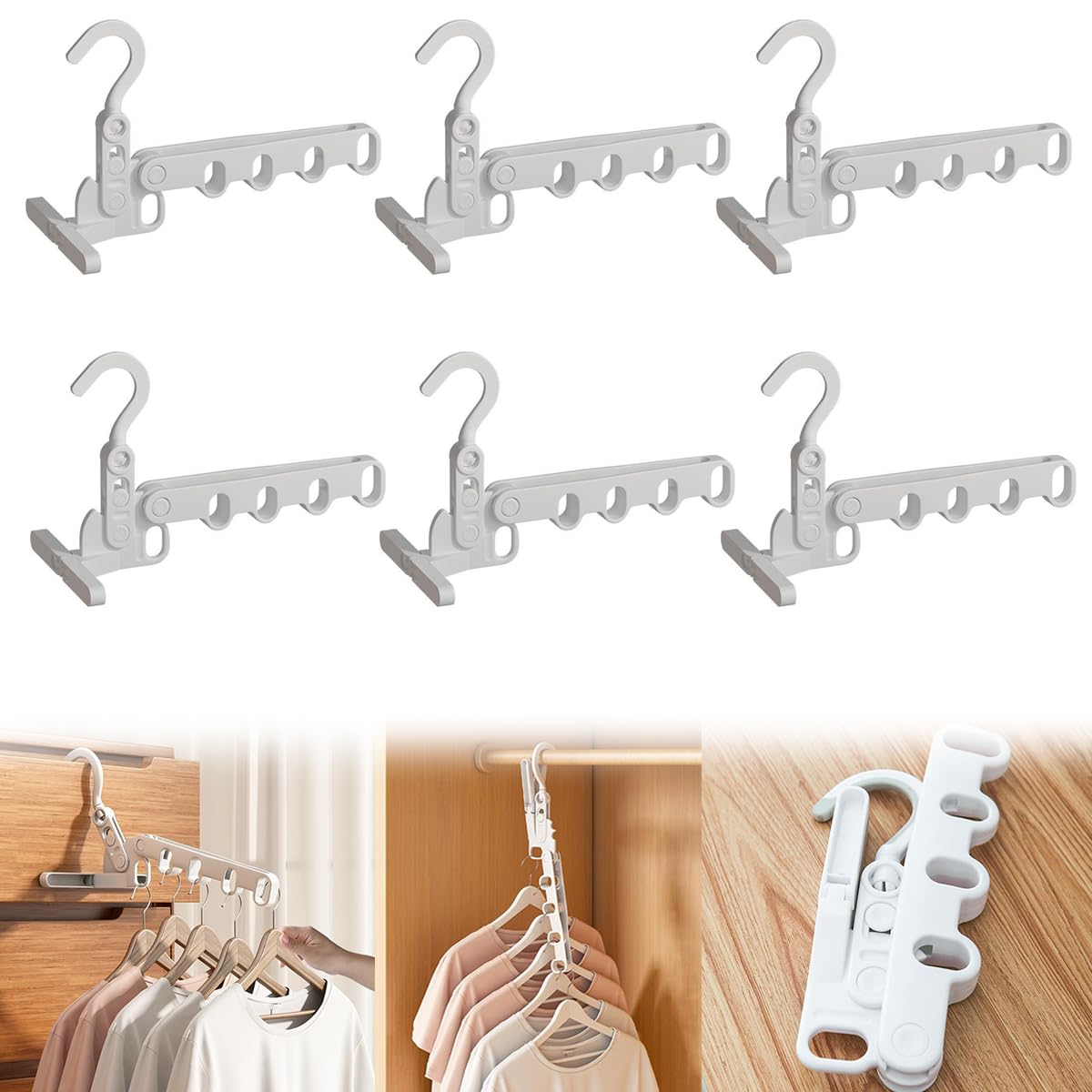 

Clothes Drying Foldable Convenient Usable Extendable Hanger Indoor Clothes Drying Use Wall-Mounted Rack, 6-Pack, Hanger, Storage, Space-Saving, белый