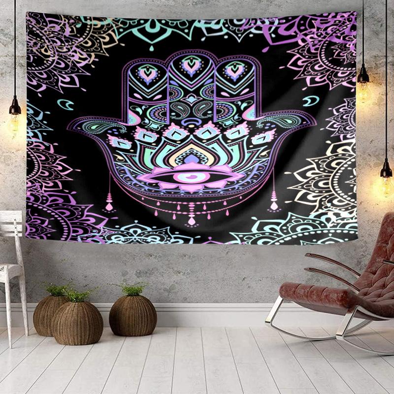 Colorful Hamsa Mandala Pattern Tapestry Room Decoration Wall Hanging for Living Room Bedroom, Dormitory, Birthday and Christmas Gifts