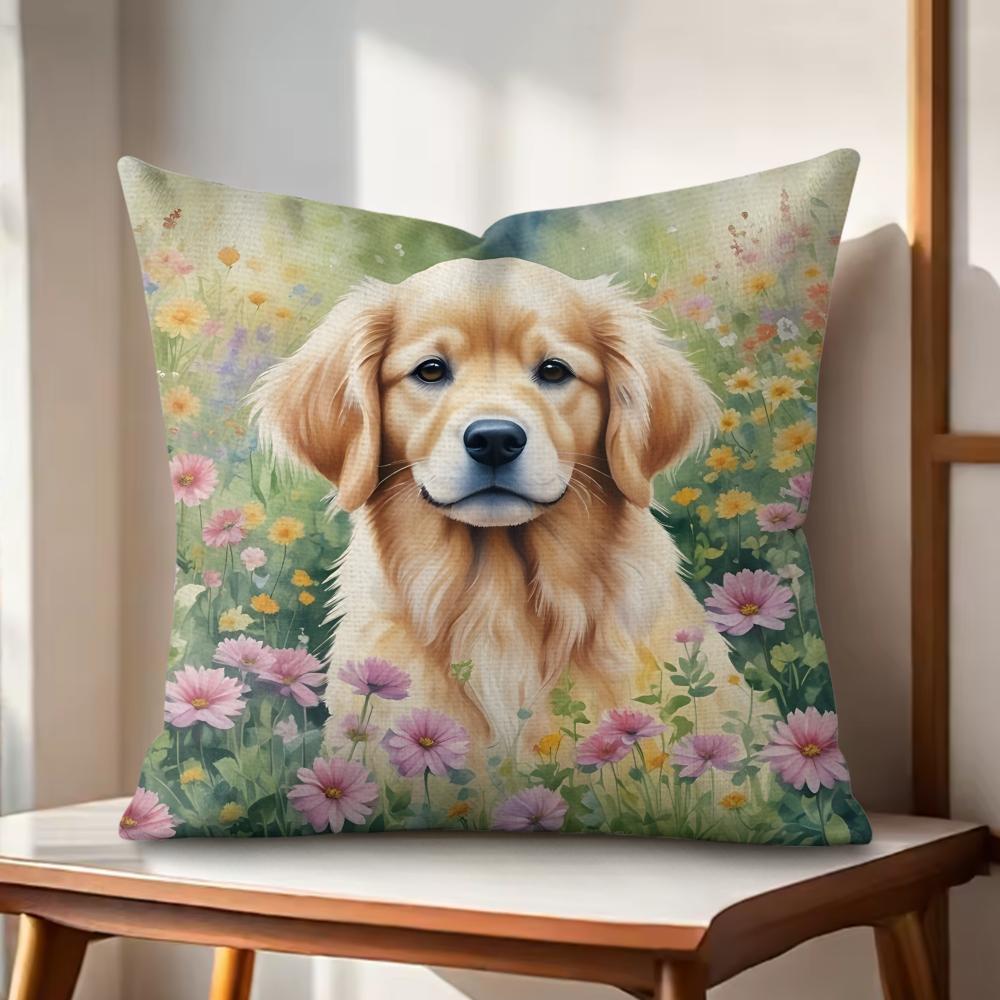 Watercolor Pet Dog Cushion Cover Natural Linen Organic Fabric DoubleSided Printing Couch Pillow Covers Home Decor Gift