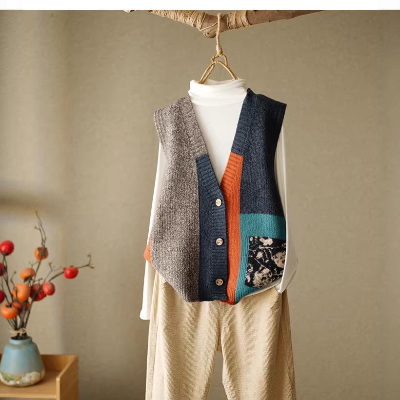 Women's 2023 Retro Loose Knit Vest Cardigan Sweater Shawl for Spring and Autumn