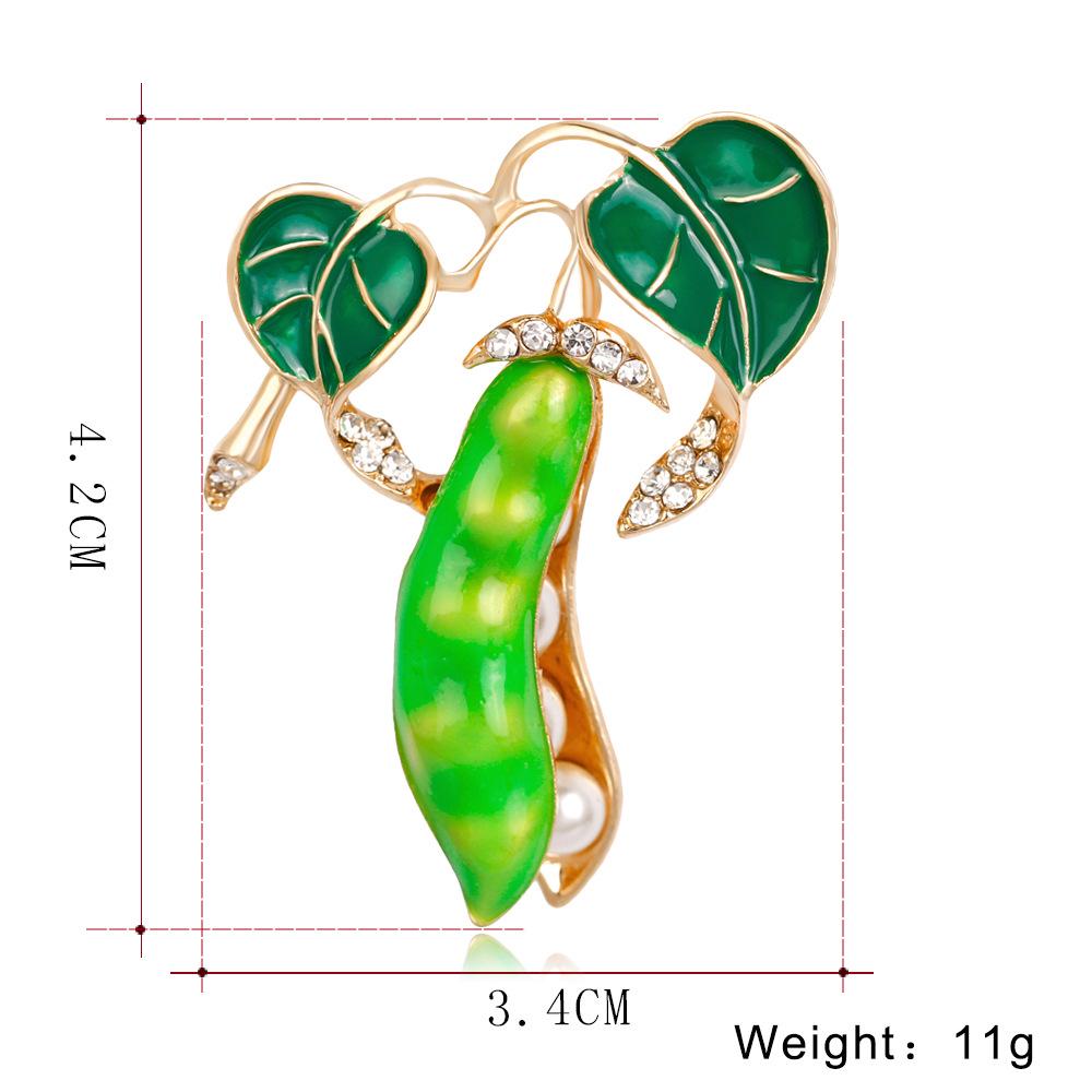 Women Girls Delicate Pea Pods Rhinestone Studded Breastpin Elegant Jewellery Brooches Christmas Gifts Green