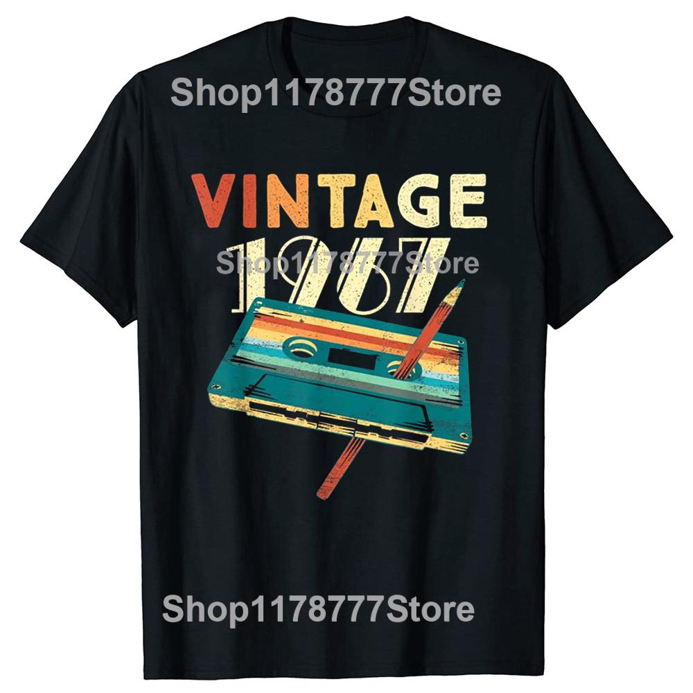 New Men 1967 Music Cassette 58th Birthday Gifts 59 Years Old T Shirt Oversize Printed Casual Tee Shirt Casual Short Sleeve