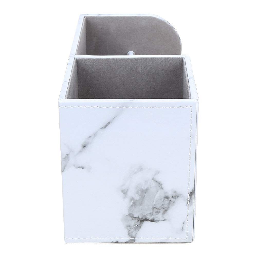 KINGFOM PU Leather Desk Stationery Organizer with Storage and Remote Control Holder Gray Marble Box, Pen/Pencil Stand, (Small, Pattern)