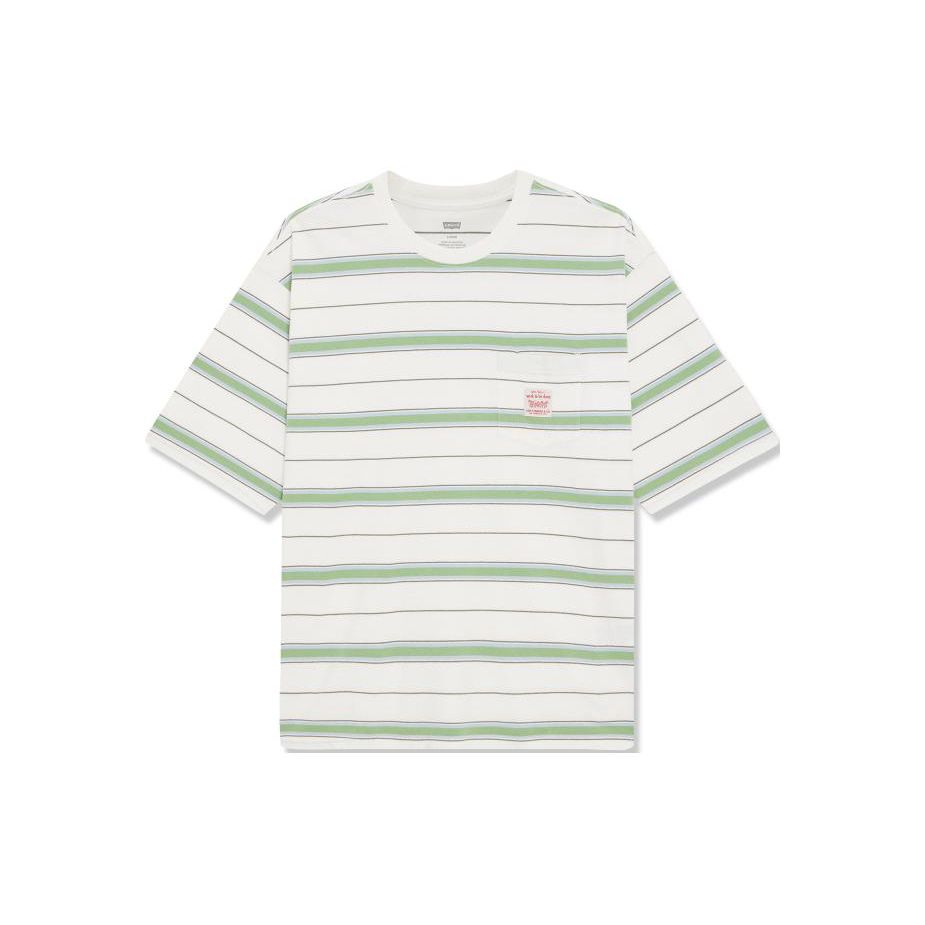 Levis Striped Crew Neck Short Sleeve T-Shirt Men Tops White Green A5850-0008