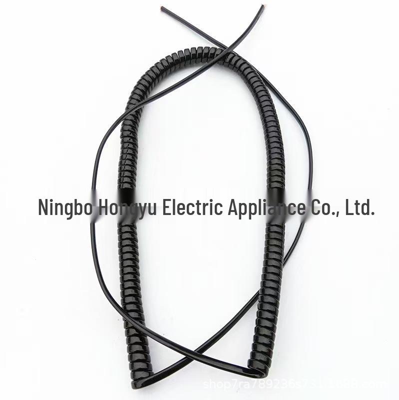 2-Core Black PU Flat Spring Cable with White Connector for Automotive Multi-functional Use