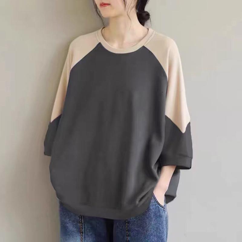 

ZANZEA Жіноча осіння футболка з круглим вирізом і рукавом 3/4 S сірий колір