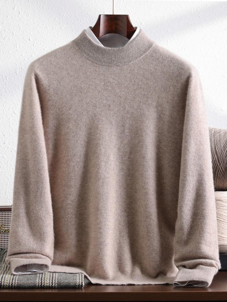 Men's 100% Pure Mountain Half-Cashmere High Neck Knit Sweater - Thickened for Autumn/Winter