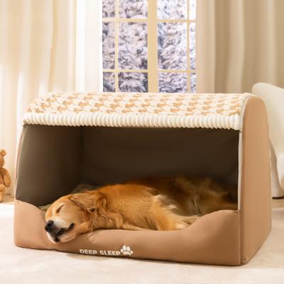 Nido de cajón de pata de gallo de estilo neutro simple marrón para perro grande Golden Retriever Perro mascota Otoño e Invierno Cálido Nido para perro Gato Nido