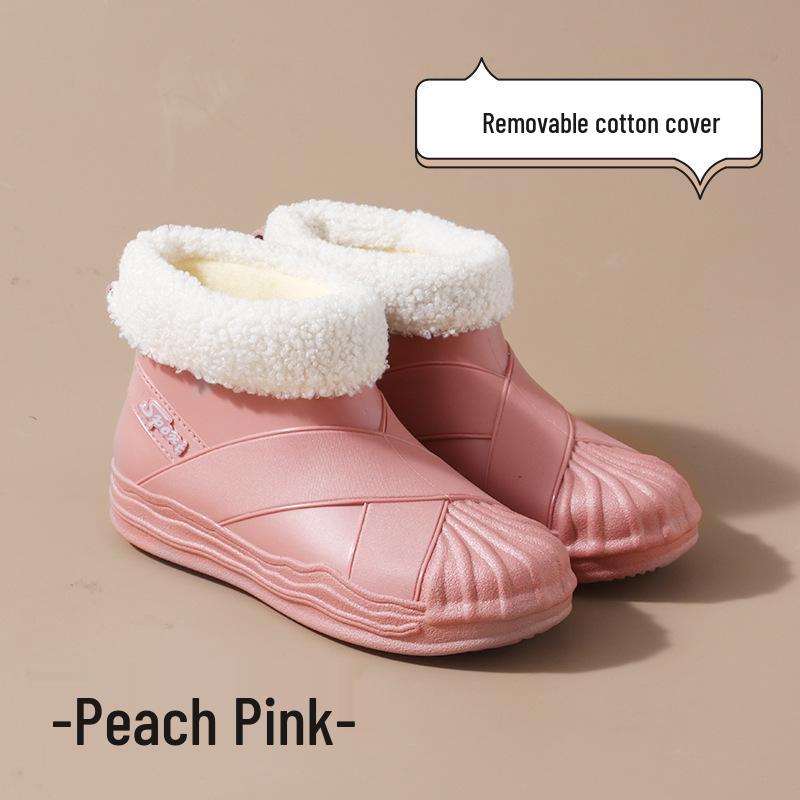 Women's Fashionable Short Ankle Rain Boots with Cotton Velvet Liner - Non-slip, Low Cut, Warm Rubber Shoes