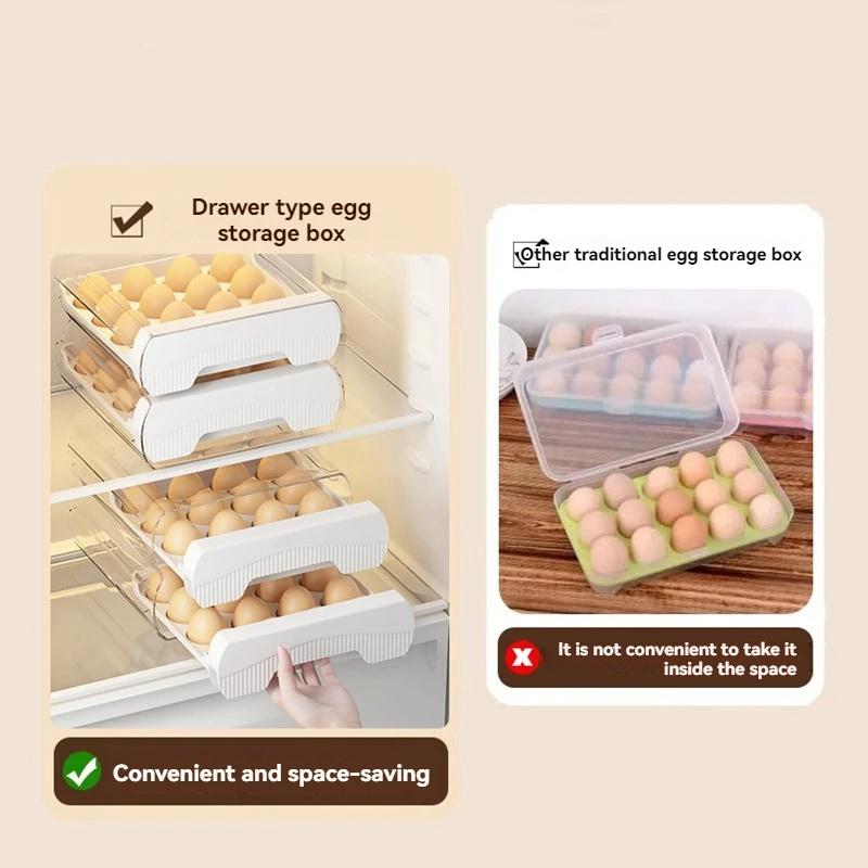 16/32 Grids Egg Storage Containers Double-Layer Pull-Out Drawer Egg Storage Box Plastic Egg Storage Tray Kitchen Accessories
