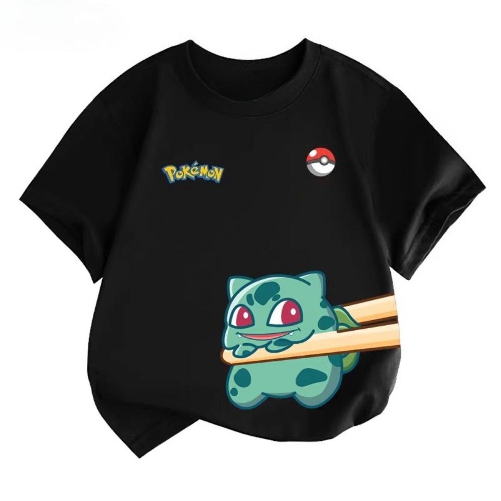 Potdemiel Estate Nuova T-shirt in Puro Cotone con Stampa Pikachu per Bambini, Ragazzi e Ragazze, T-shirt per Bambini Comoda e Traspirante