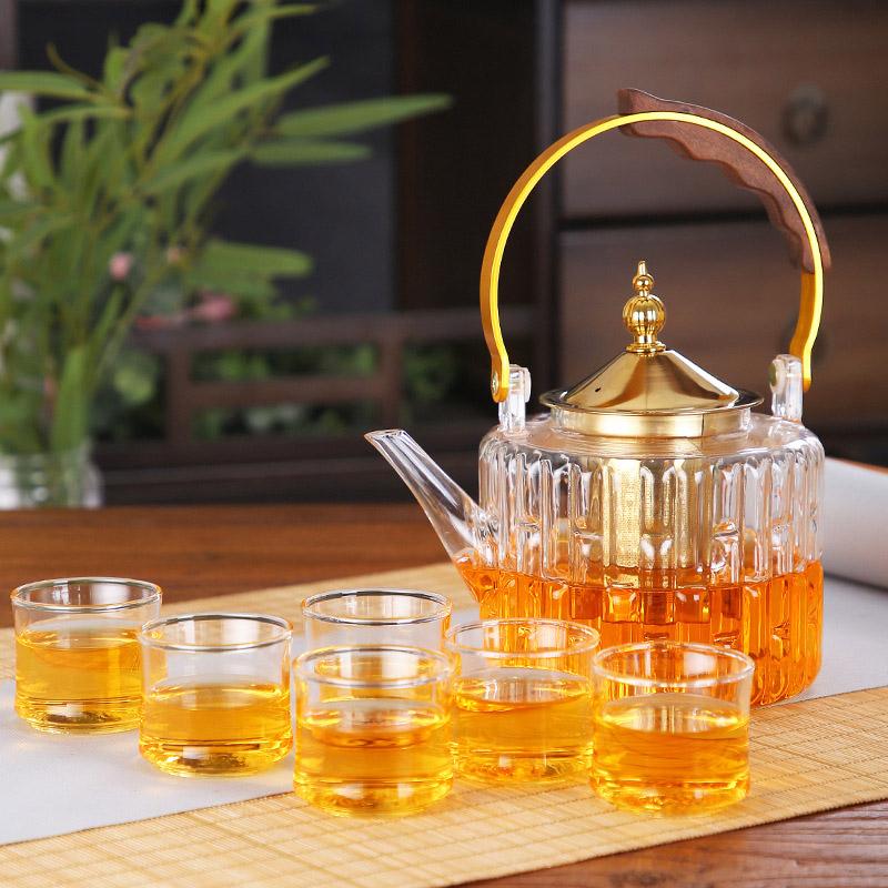1000ML Glass Tea Pot with Tea Infuser Teapot Gold Heat Resistant Water Kettle for Coffee Flower Tea Teapots Home Kitchen Teawear