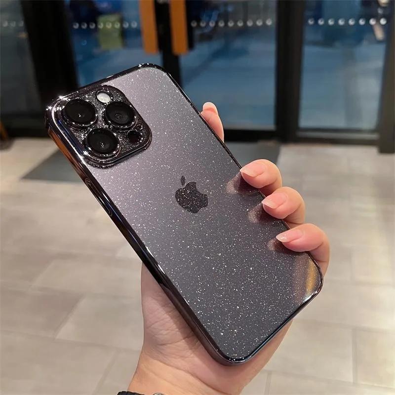 Glitter Plating Clear Case For For Iphone 1 14 13 12 16 Pro Max Plus Hard PC Transparent Camera Film Protection Cover for For Iphone 1