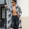 Herren Freizeit Kunstpelzmantel Winter Warm Flauschiger Mantel Pelziger Langer Jacken Offene Vorderseite Langarm Locker Oberbekleidung Reverskragen Kunstpelz Parka Mäntel für Herren