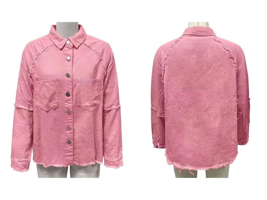 Damska letnia europejska i amerykańska luźna kurtka dżinsowa z dziurami na frędzle