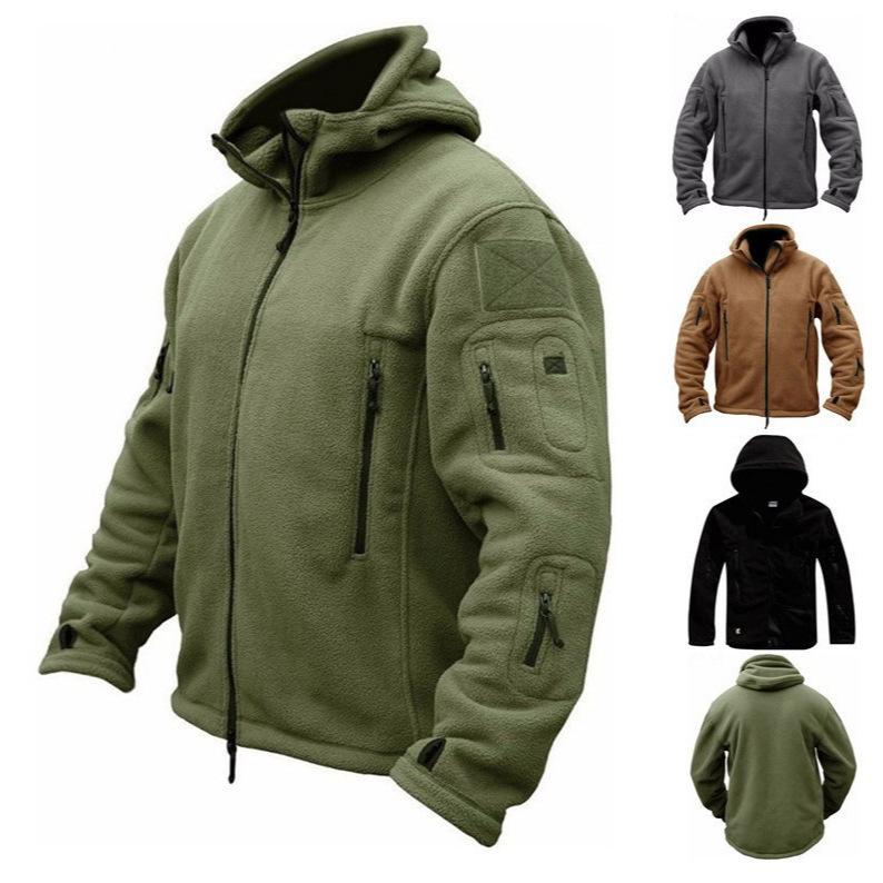 Men's Winter Autumn Warm Polar Fleece Jackets Outdoor Sports Jacket Windbreaker Solid Color Hooded Jacket Softshell Hiking  Coats