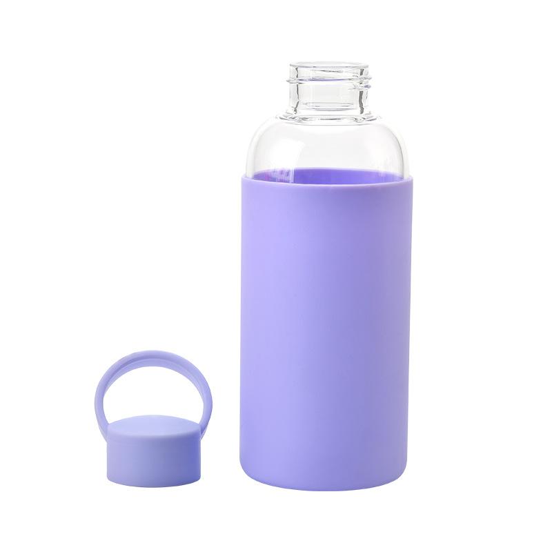 Sports Portable Water Cup With Silicone Cover, Student Couple Easy Cup High Borosilicate Glass Water Cup