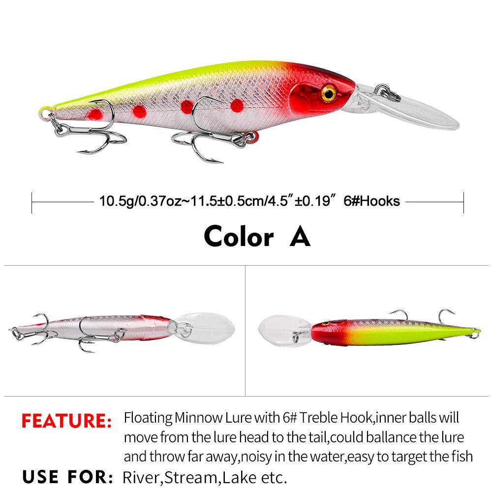 Floating Minnow Lua Lure11.5cm10.5g10Colorful bionic imitation bait, long-range hard bait, suitable for both freshwater and salt