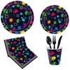 Neon Party Set: Disposable Napkins, Paper Plates, Cutlery, Bunting, Tablecloth, and Decorations