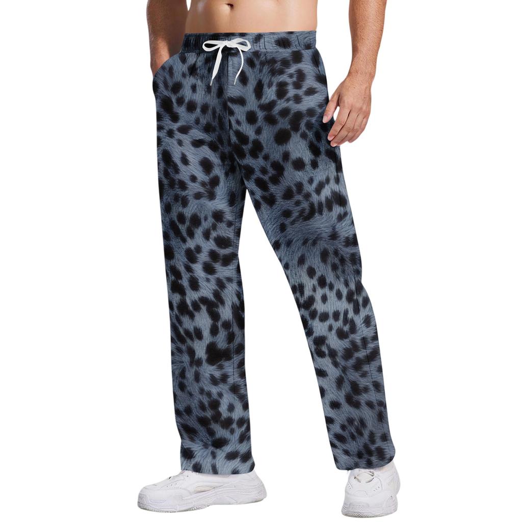 Men's Leopard Print Casual Pants, Relaxed Fit Breathable Long Trousers for Athletic Training, Daily Wear, and Outdoor Sports